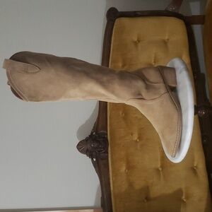 Oasis Society Women's Tall Block Heel Boots Faux Suede Boho Cottagecore Tan 6.5